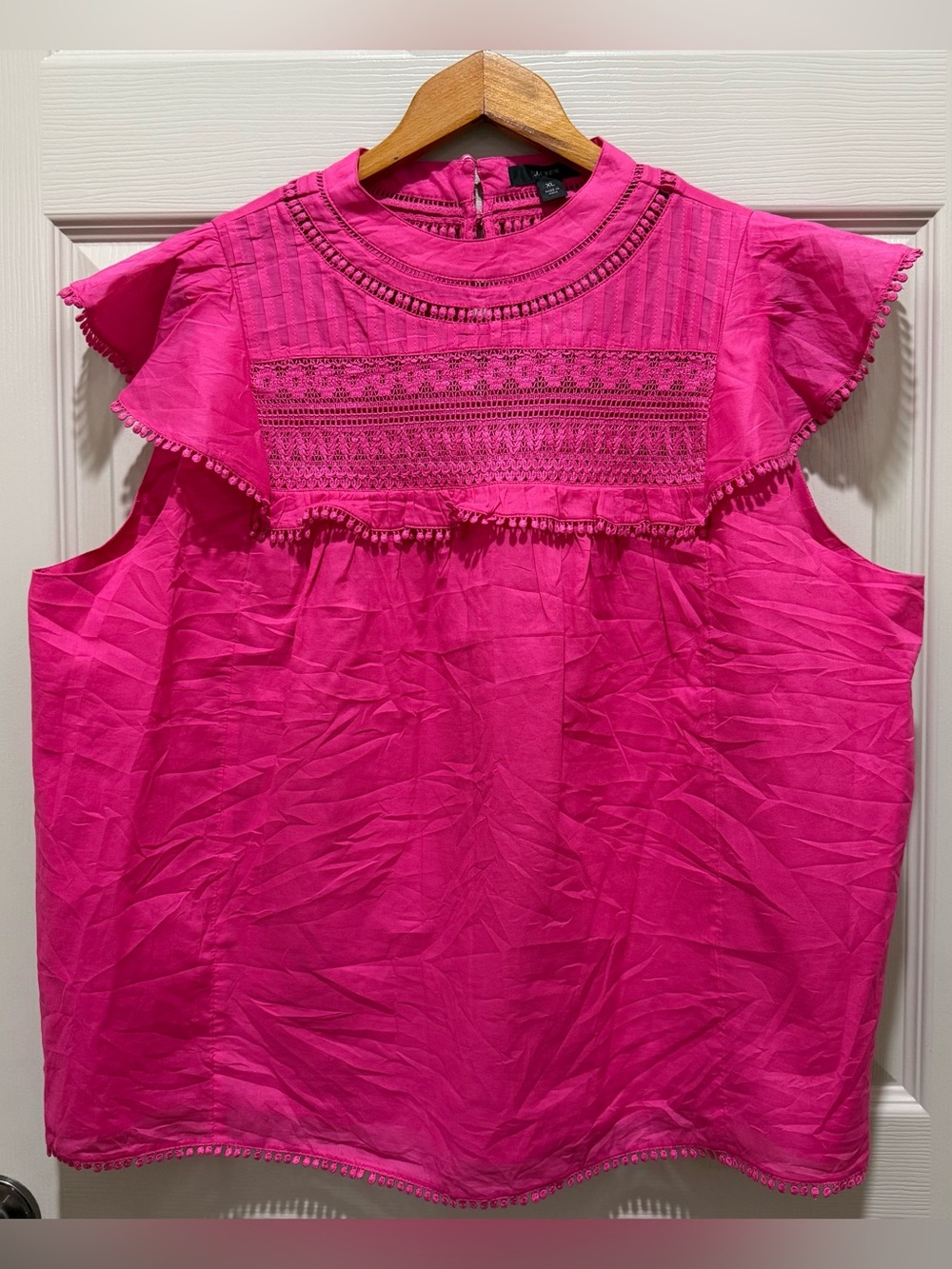 J.Crew Pink Top Womens XL Flutter Sleeve Eyelet Crochet NWT Shirt